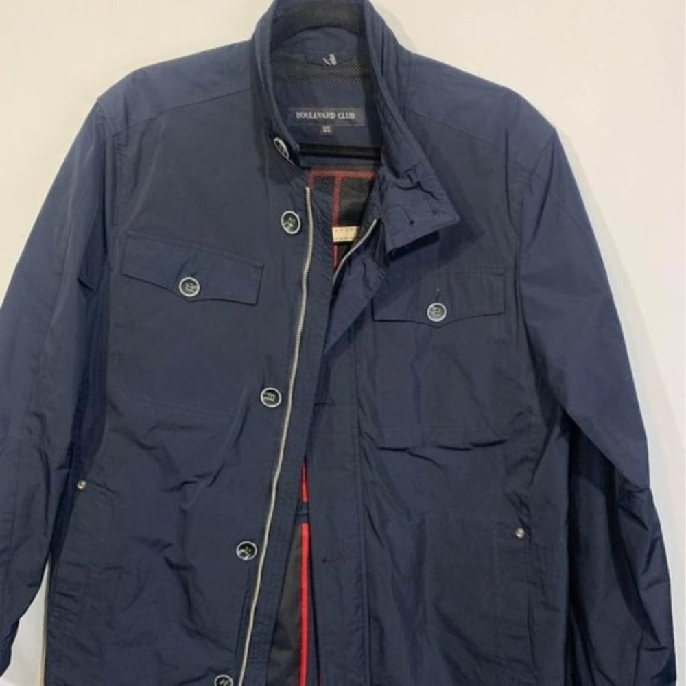 Mens BOULEVARD CLUB jacket. Navy blue. Size medium. Water resistant. New conditi
